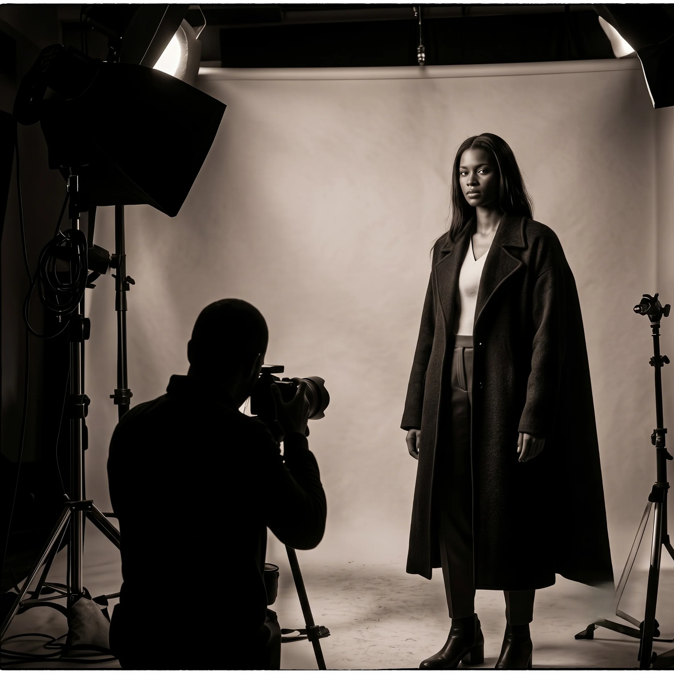 Fashion talent being photographed on a studio set